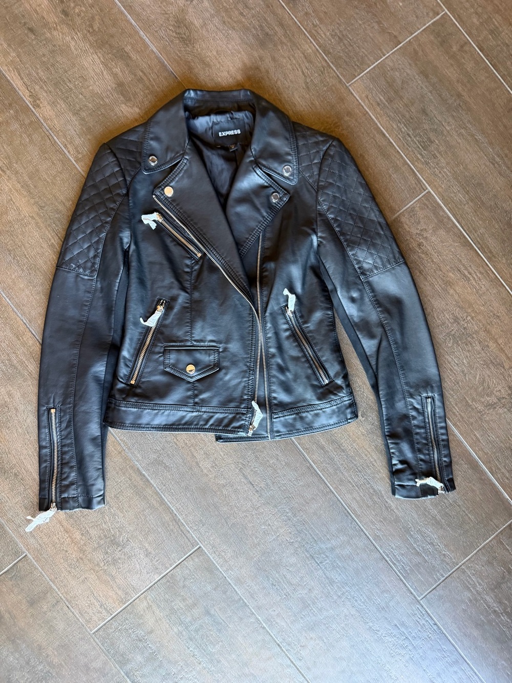 Express Black Quilted Faux Leather Moto Jacket